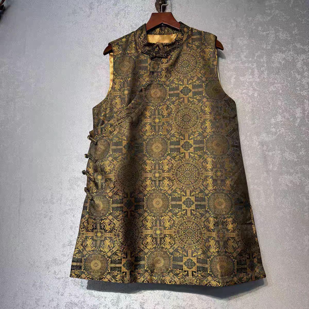 Song Brocade Qipao Chaleco,Vintage Oriental Chaleco,Chino Brocado Jacquard Top,Lujo Viejo Estilo Dinero Chaleco, Elegante Cultural Moda Capa