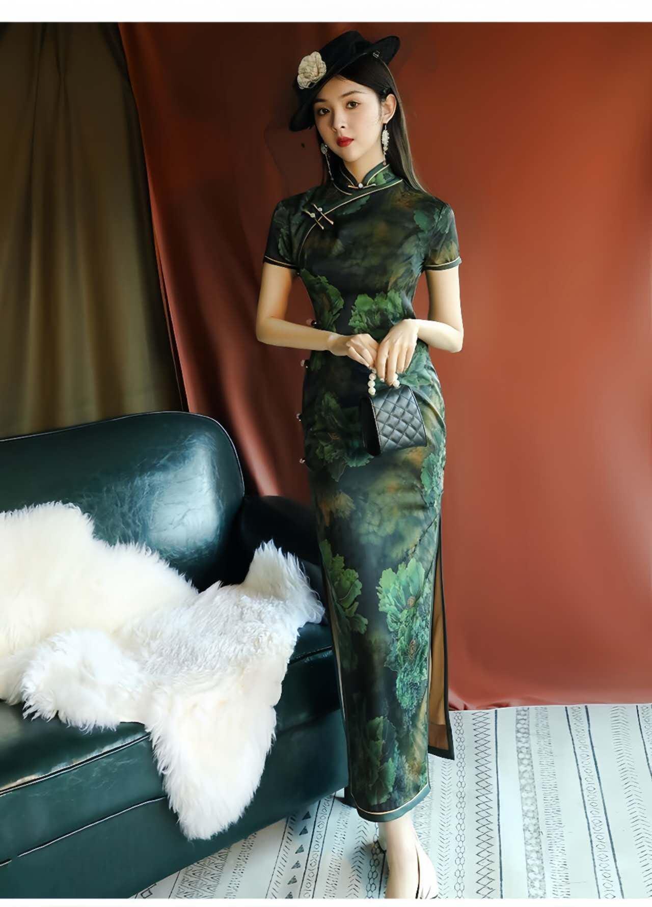 Vestido Qipao Vintage | Elegante Vestido Cheongsam | Vestido Chino de Brocado de Seda | Traje de Noche Oriental