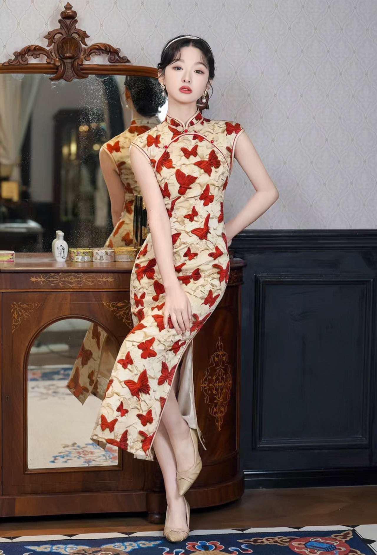 Vestido Qipao Mariposa, Vestido Cheongsam Vintage, Vestido Bodycon Oriental, Moda Retro Asiática, Vestido de Invitada de Boda Chic, regalo