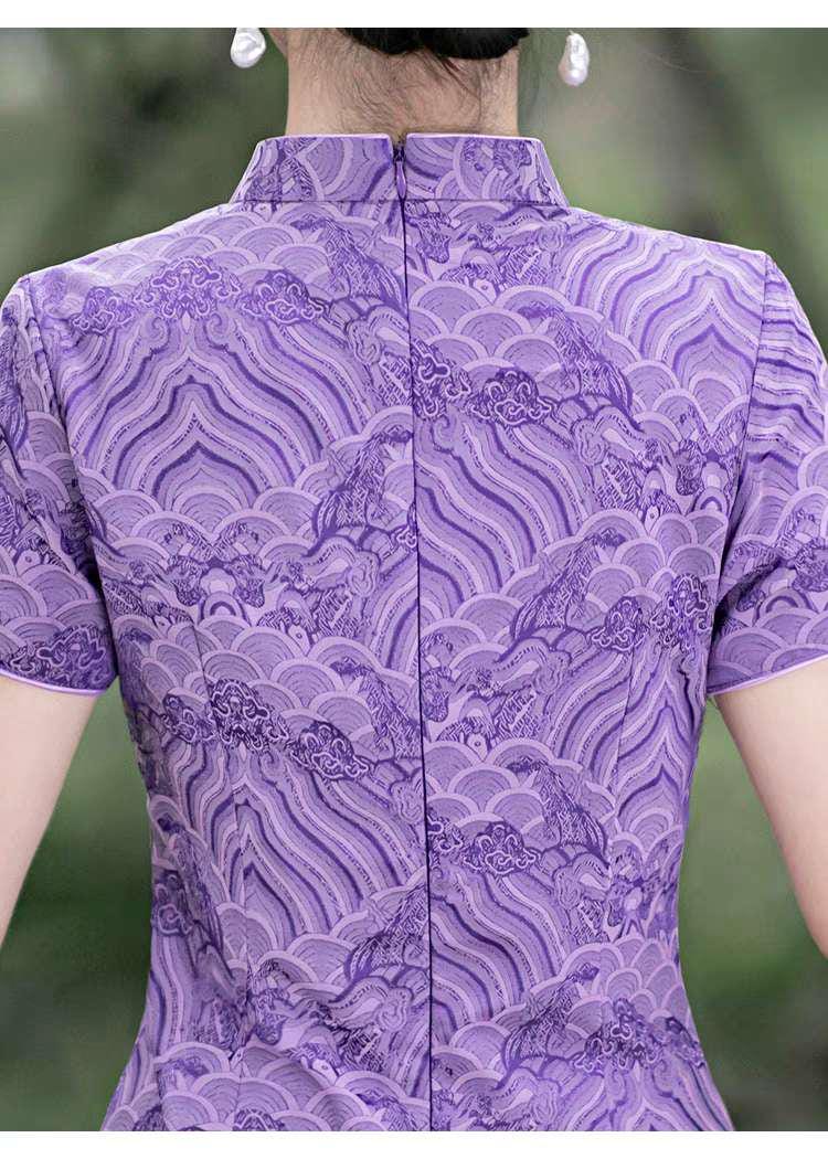 Vestido Cheongsam Púrpura, Vestido Qipao Vintage, Elegante Vestido Chino, Vestido para Eventos Culturales, Vestido para Ceremonia del Té