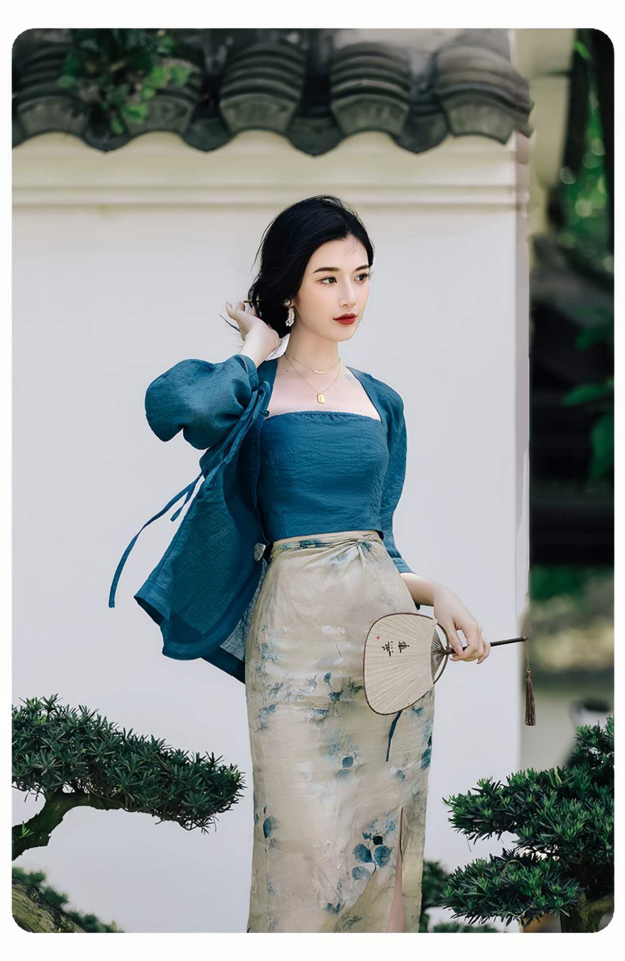 Conjunto de 3 piezas de Hanfu, Conjunto chino de verano, Conjunto etéreo de hadas, Vestido artístico de Hanfu, Conjunto fotográfico de Hanfu