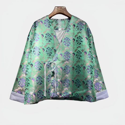 Chaqueta de seda Song, Traje de chaqueta chino Tang, Brocado de Peonía de la Longevidad,Ropa china vintage,Chaqueta de ceremonia tradicional