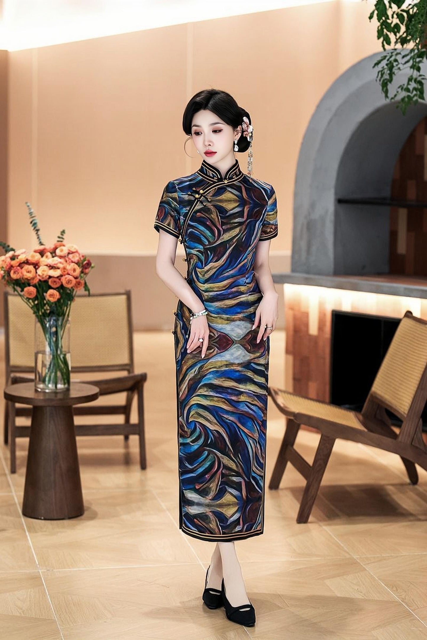 Qipao de Satén de Seda, Vestido Chino Art Decó, Antiguo Cheongsam Estilo Shangai, Vestido Formal Vintage,Traje Retro para Fiesta de Té,S-5XL