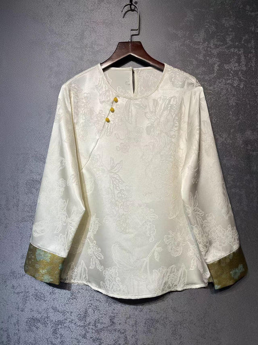 Top Chino Jacquard,Camisa Raso Estilo Hanfu,Nueva Blusa Oriental, Elegante Traje Tang, Asiático Vintage,Top Cheongsam Moderno,tallas grandes