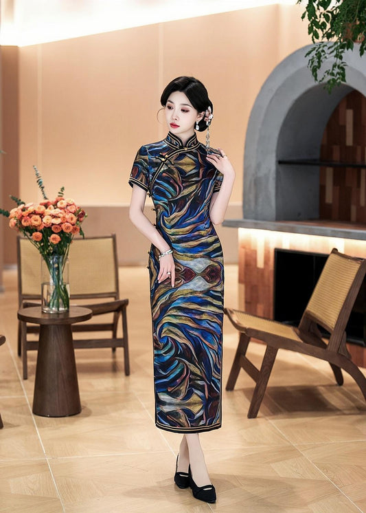 Qipao de Satén de Seda, Vestido Chino Art Decó, Antiguo Cheongsam Estilo Shangai, Vestido Formal Vintage,Traje Retro para Fiesta de Té,S-5XL