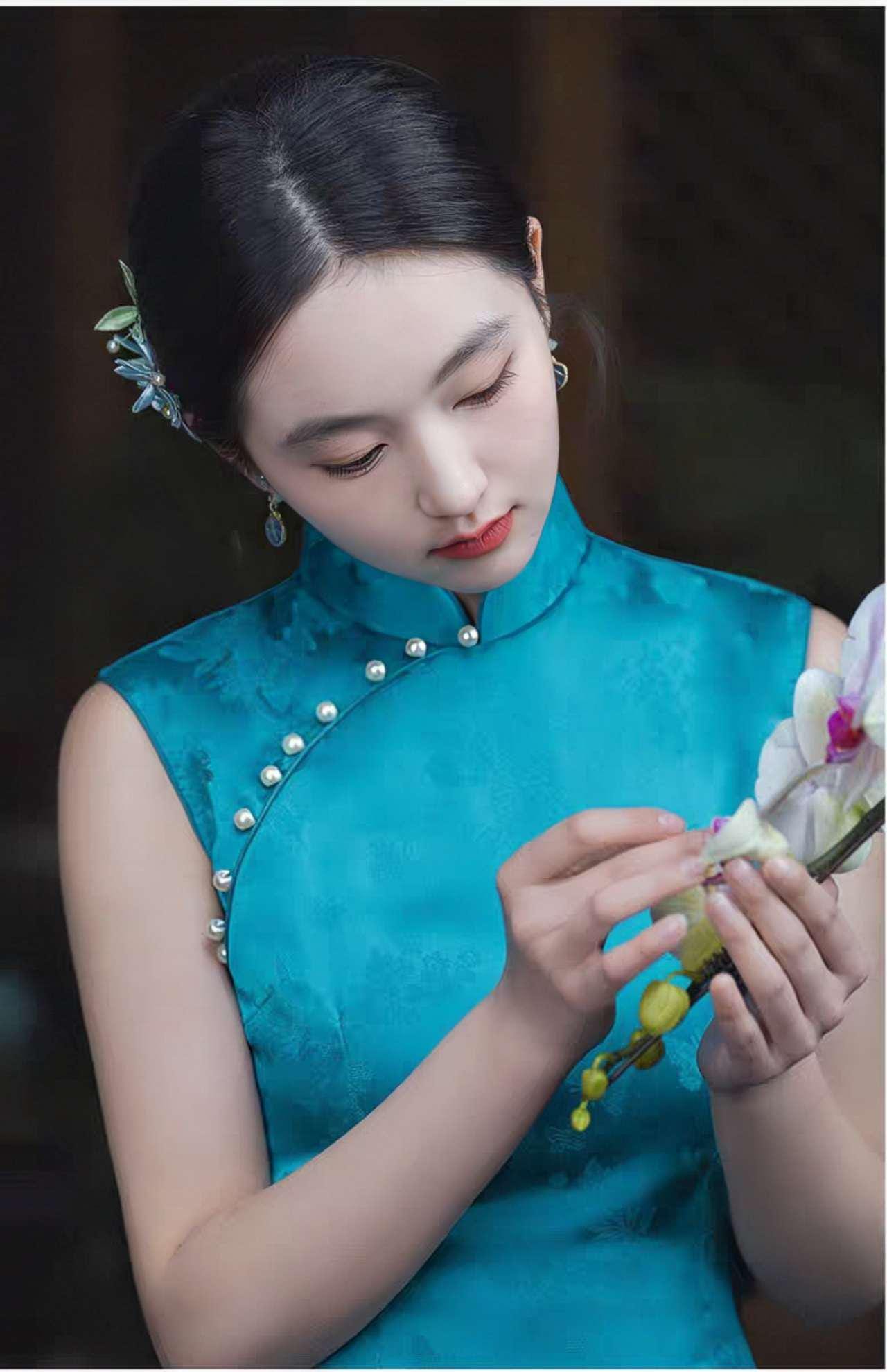 Turquoise Qipao, Cheongsam Dress, Elegant Dress, Oriental Formal Dress, Modern Vintage Qipao, Wedding Guest Dress