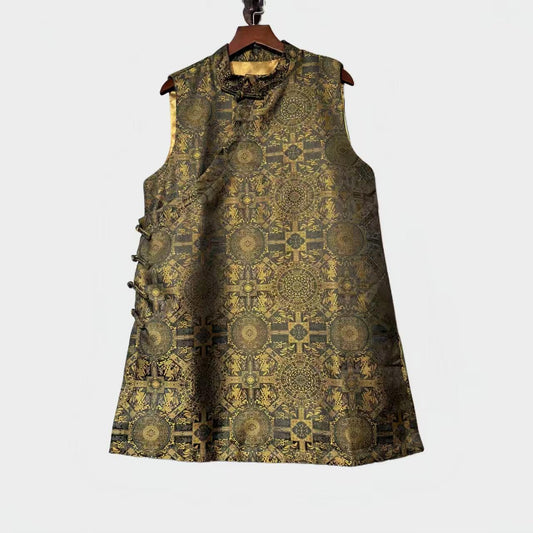 Song Brocade Qipao Chaleco,Vintage Oriental Chaleco,Chino Brocado Jacquard Top,Lujo Viejo Estilo Dinero Chaleco, Elegante Cultural Moda Capa