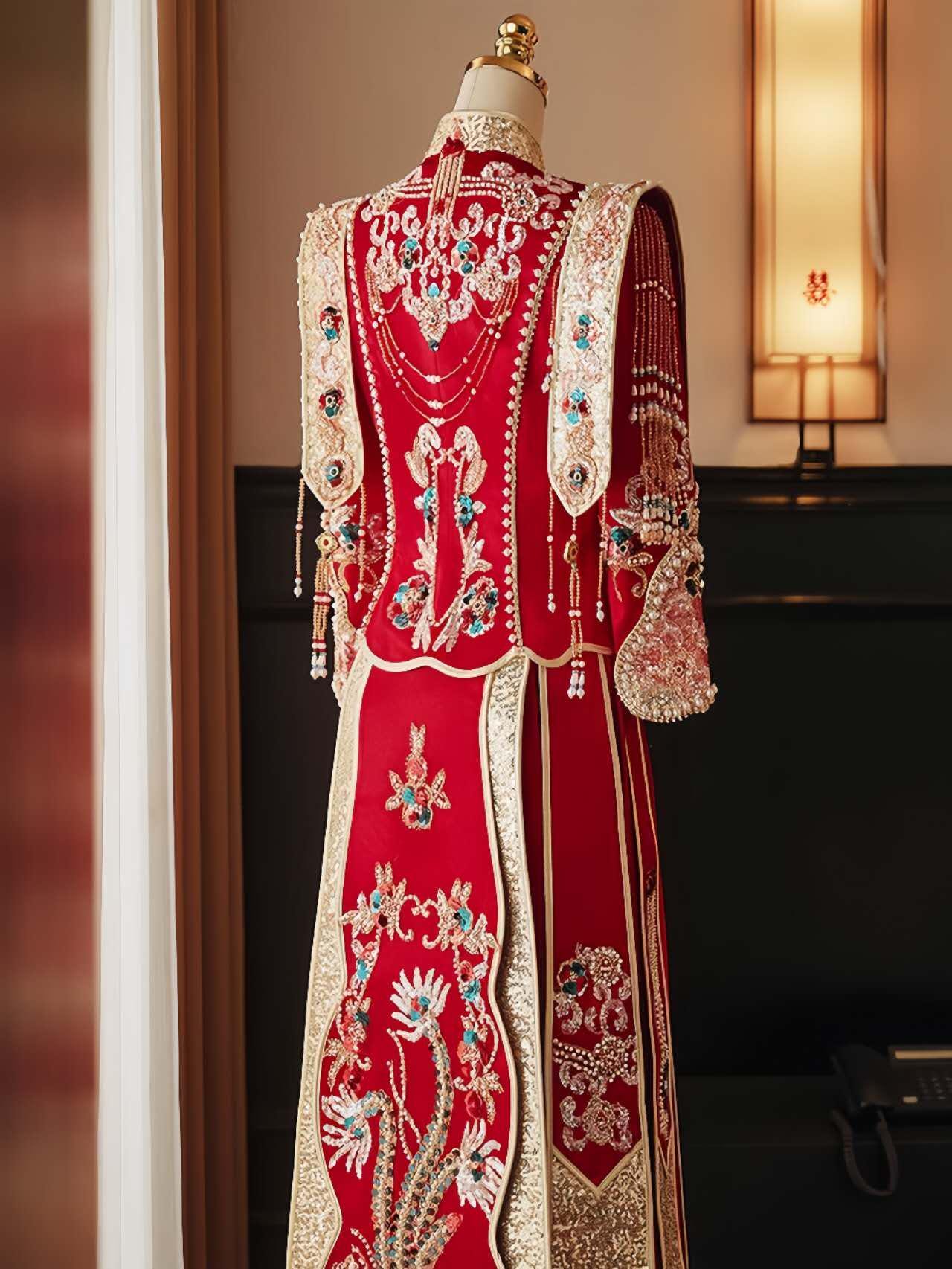 Vestido Chino Rojo Real, Vestido Tradicional Qun Kwa, Traje de Novia Cheongsam Vintage, Ceremonia de Té de Boda, Look de Compromiso Chino