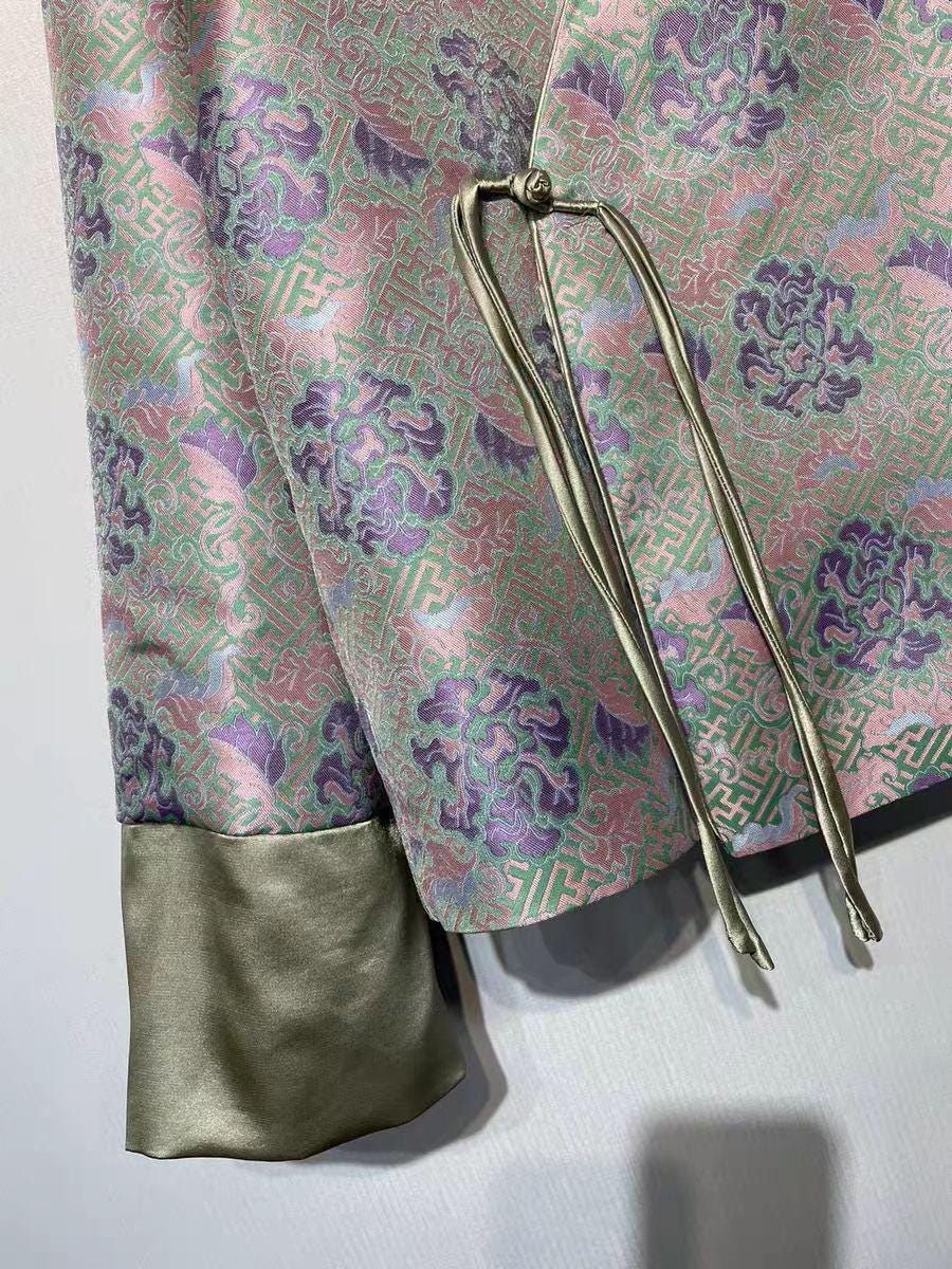 Chaqueta de seda Song, Traje de chaqueta chino Tang, Brocado de Peonía de la Longevidad,Ropa china vintage,Chaqueta de ceremonia tradicional