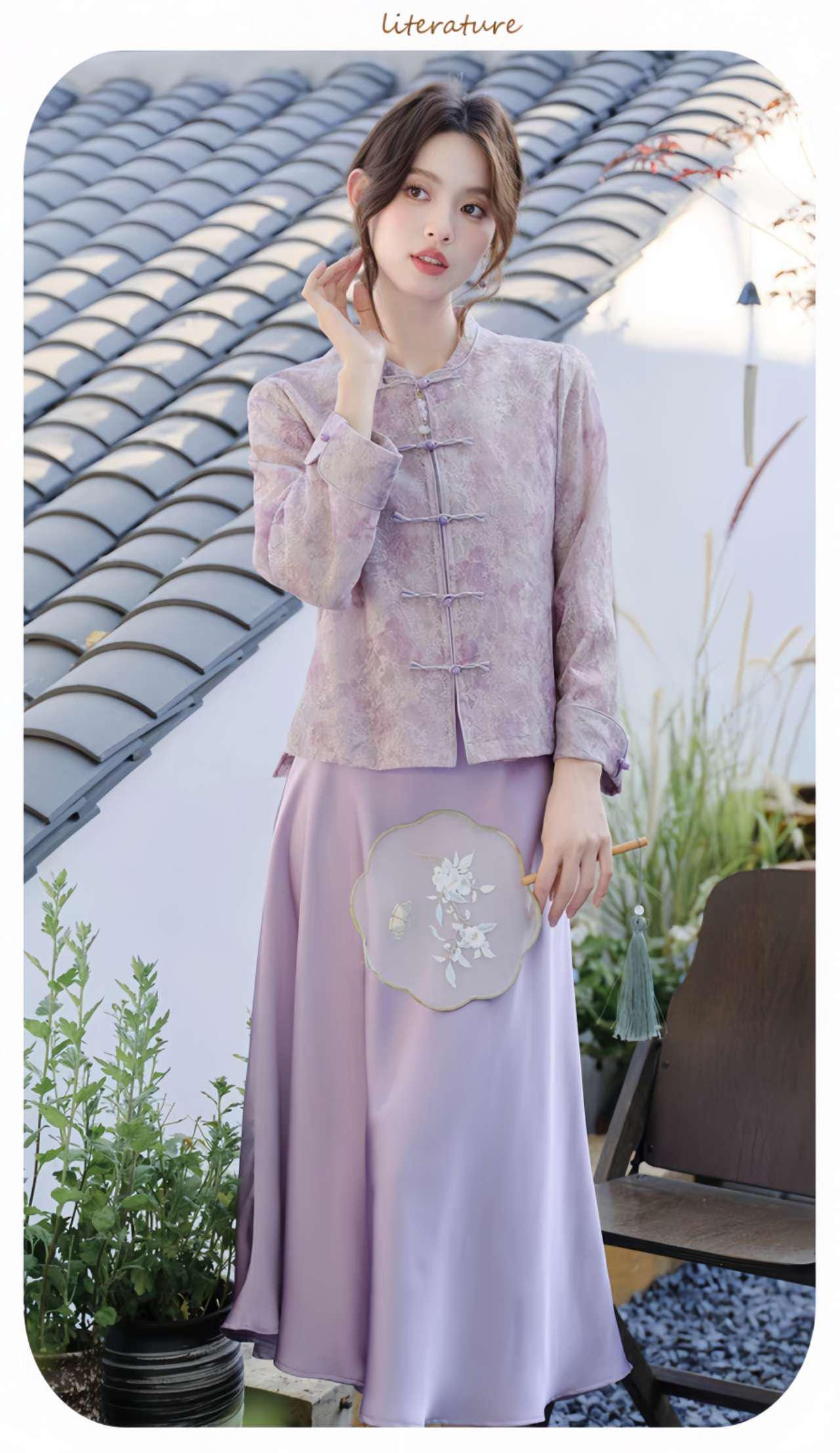 Vestido oriental de 3 piezas,Vestido Estilo Zen,Moderno Conjunto Hanfu,Conjunto Verano Oficina,Conjunto de falda asiática,Ceremonia del Té