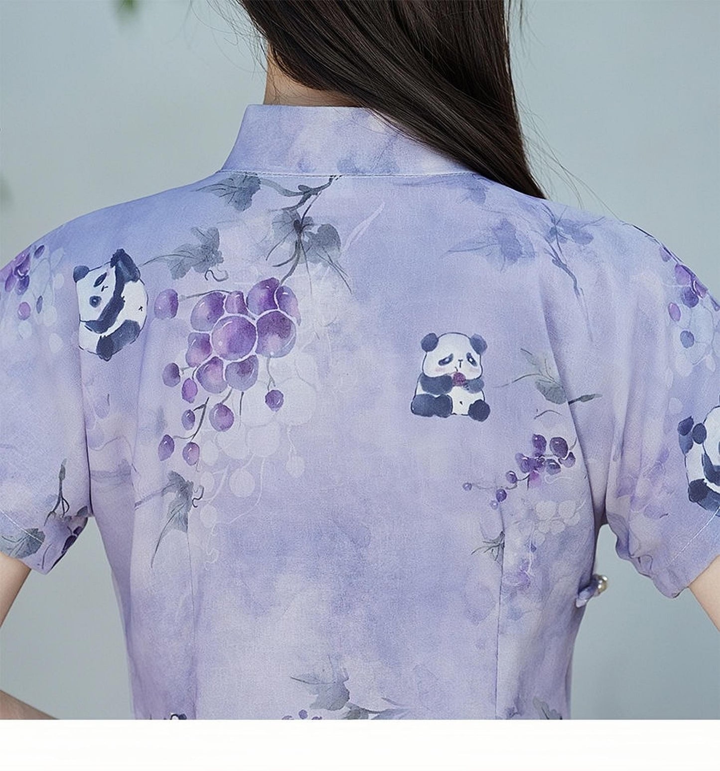 Purple Panda Qipao Dress, Vintage Chinese Cheongsam, Retro Asian Tea Party Dress, Animal Pattern  Dress, regalo para ella