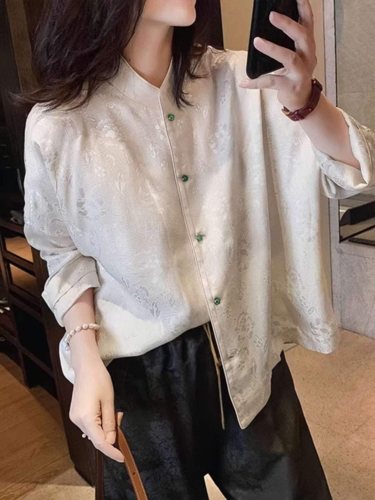 Elegante Camisa de Traje Tang-Camisa de Seda Oriental Primavera Verano- Elegante Blusa Estilo Tang para Ella -Regalo de estilo asiático