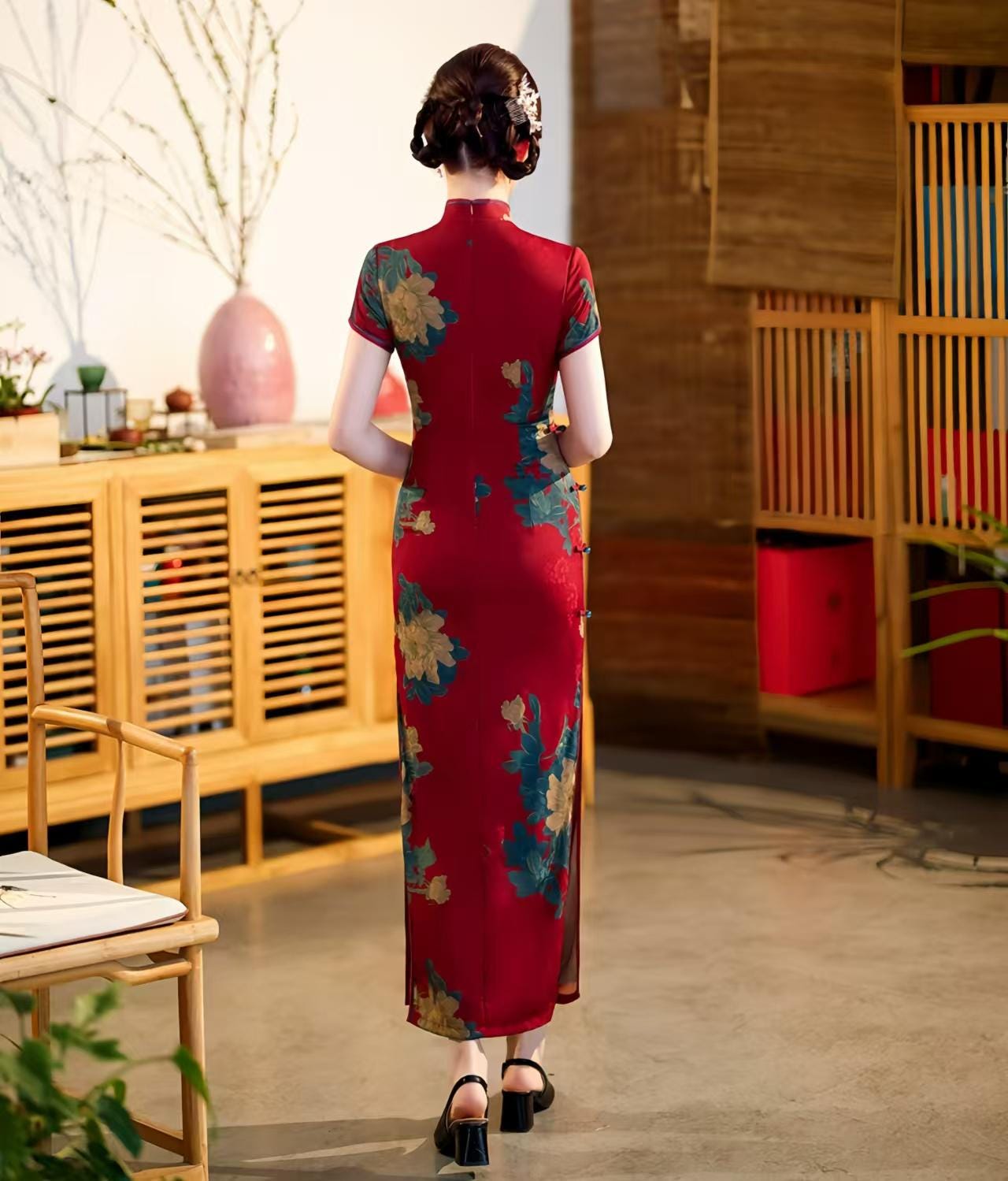 Qipao de Seda, Elegante Vestido Cheongsam, Vestido Oriental Vintage, Traje Tradicional Asiático, Vestido de Boda, Traje Formal Chino, M-4XL