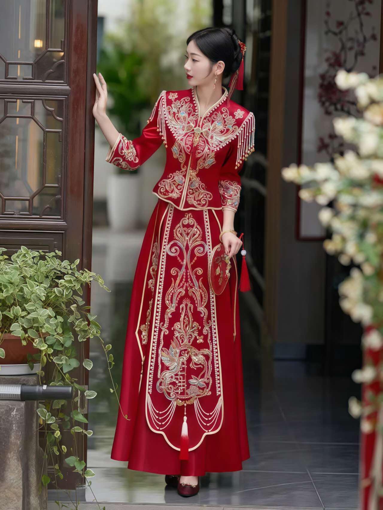 Vestido Chino Rojo Real, Vestido Tradicional Qun Kwa, Traje de Novia Cheongsam Vintage, Ceremonia de Té de Boda, Look de Compromiso Chino