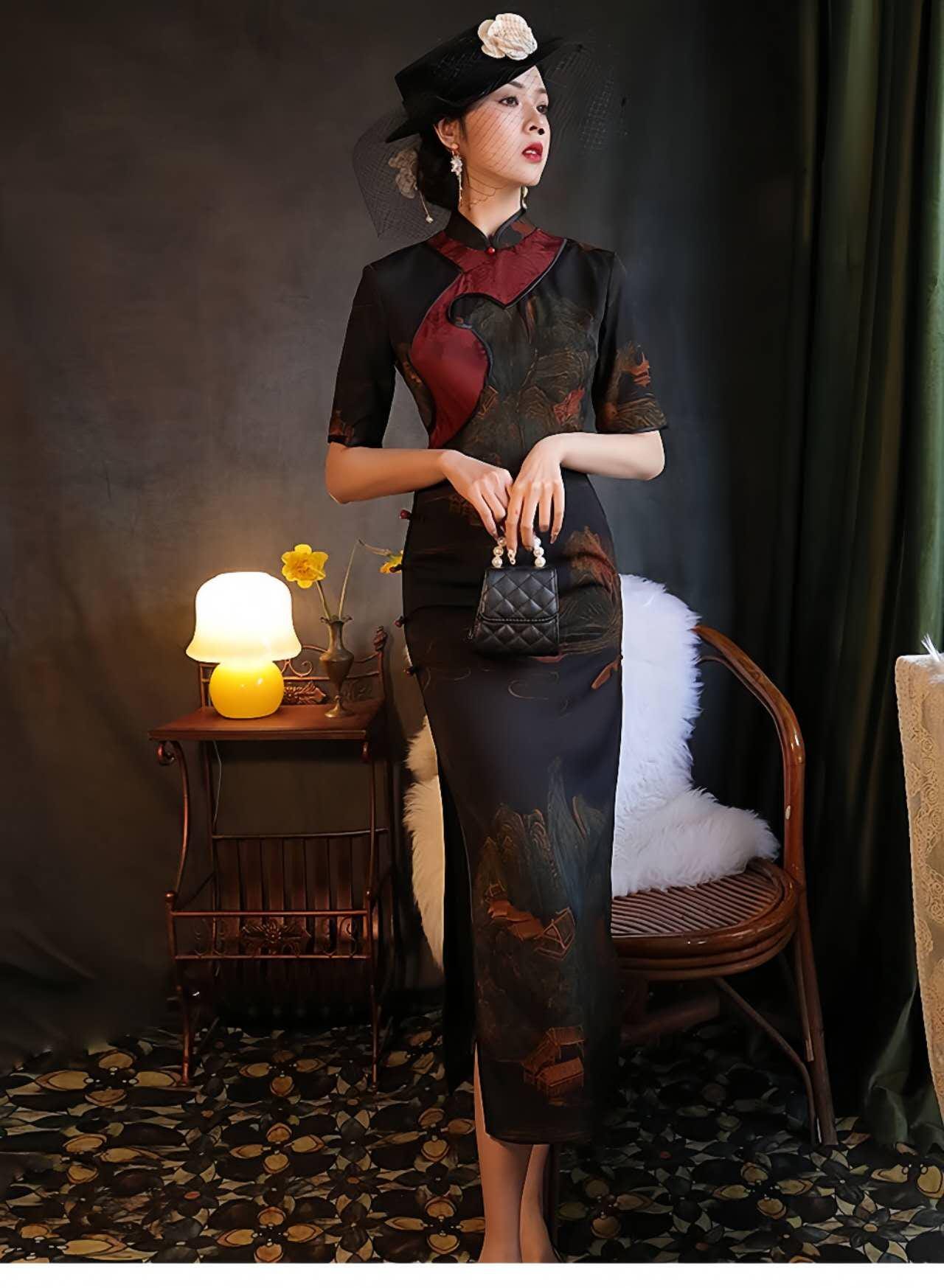 Qipao chino vintage, elegante vestido cheongsam, vestido retro para fiesta del té, vestido formal asiático de noche, regalo para ella, S-4XL