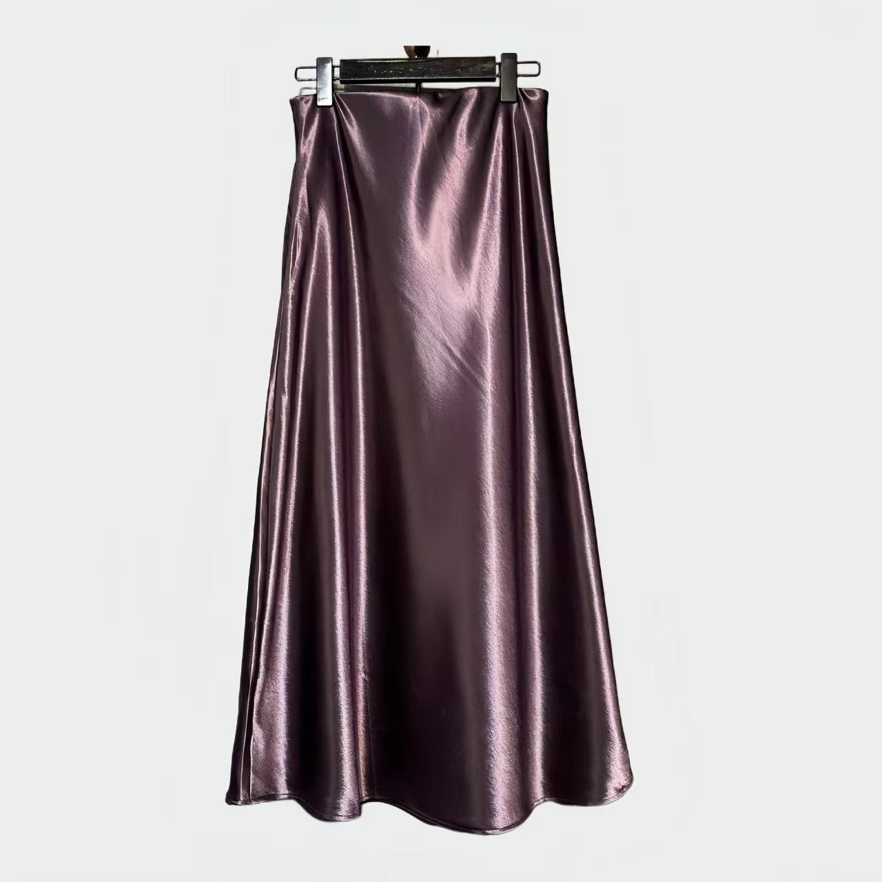 Falda Midi de Raso de Seda, Falda de Acetato con Dobladillo de Sirena, Elegante Maxi Falda Minimalista, Falda Estilo Parisino Intemporal