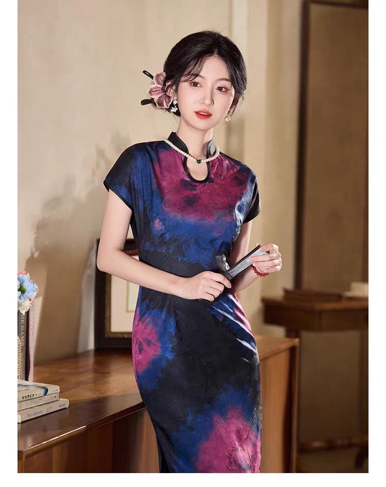Qipao con Cuello de Gota de Agua, Cheongsam Vintage, Qipao con Aspecto de Seda Suave, Qipao Primavera Verano, Vestido Tradicional Chino