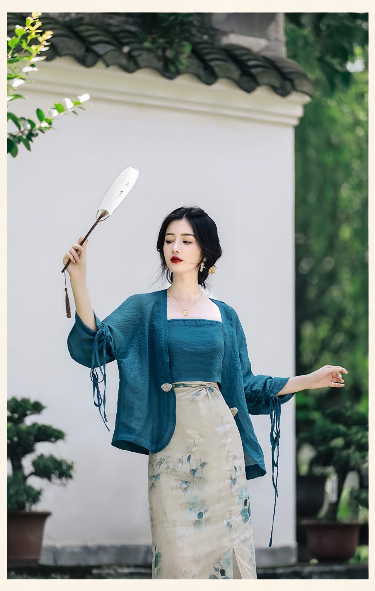 Conjunto de 3 piezas de Hanfu, Conjunto chino de verano, Conjunto etéreo de hadas, Vestido artístico de Hanfu, Conjunto fotográfico de Hanfu