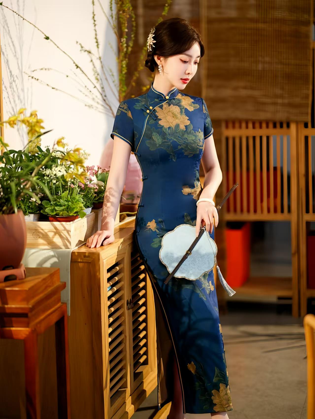 Qipao de Seda, Elegante Vestido Cheongsam, Vestido Oriental Vintage, Traje Tradicional Asiático, Vestido de Boda, Traje Formal Chino, M-4XL