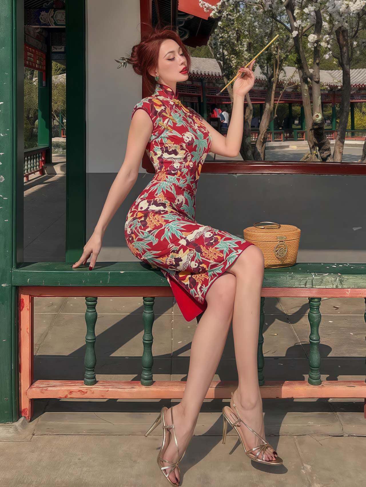 Qipao Retro con Estampado de Panda– Cheongsam Chino Casual de Algodón– Vestido Cultural Divertido- Regalo Único para Ella- vestido de fiesta