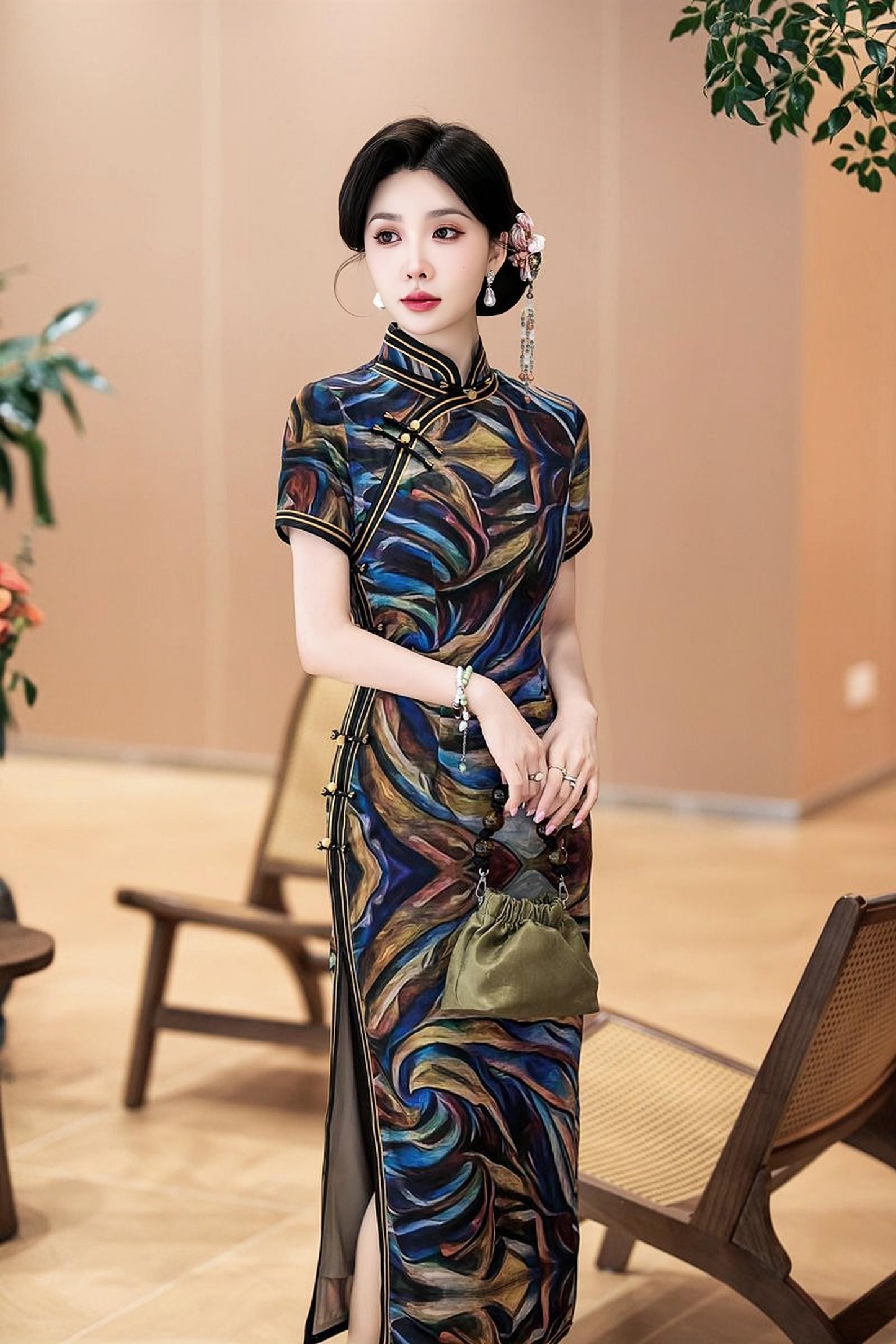 Qipao de Satén de Seda, Vestido Chino Art Decó, Antiguo Cheongsam Estilo Shangai, Vestido Formal Vintage,Traje Retro para Fiesta de Té,S-5XL