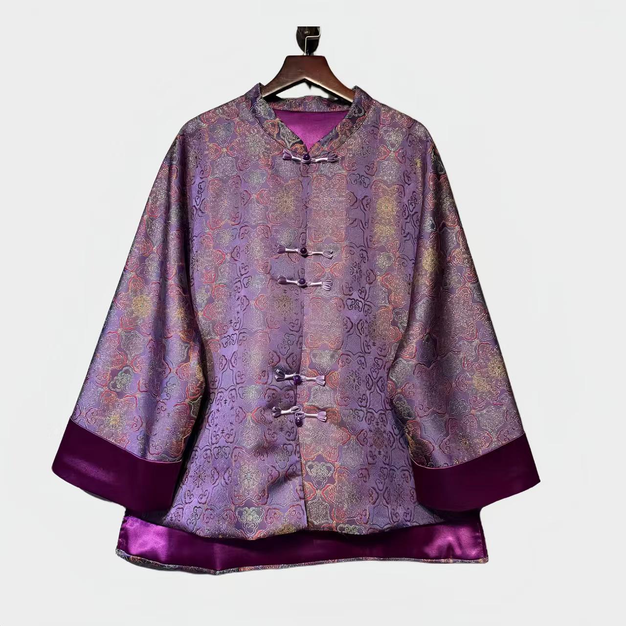 Chaqueta Tang de Brocado de Seda, Abrigo Chino Morado, Ropa Exterior de Brocado Song, Ropa de Festival Oriental,Elegante Top Asiático,regalo