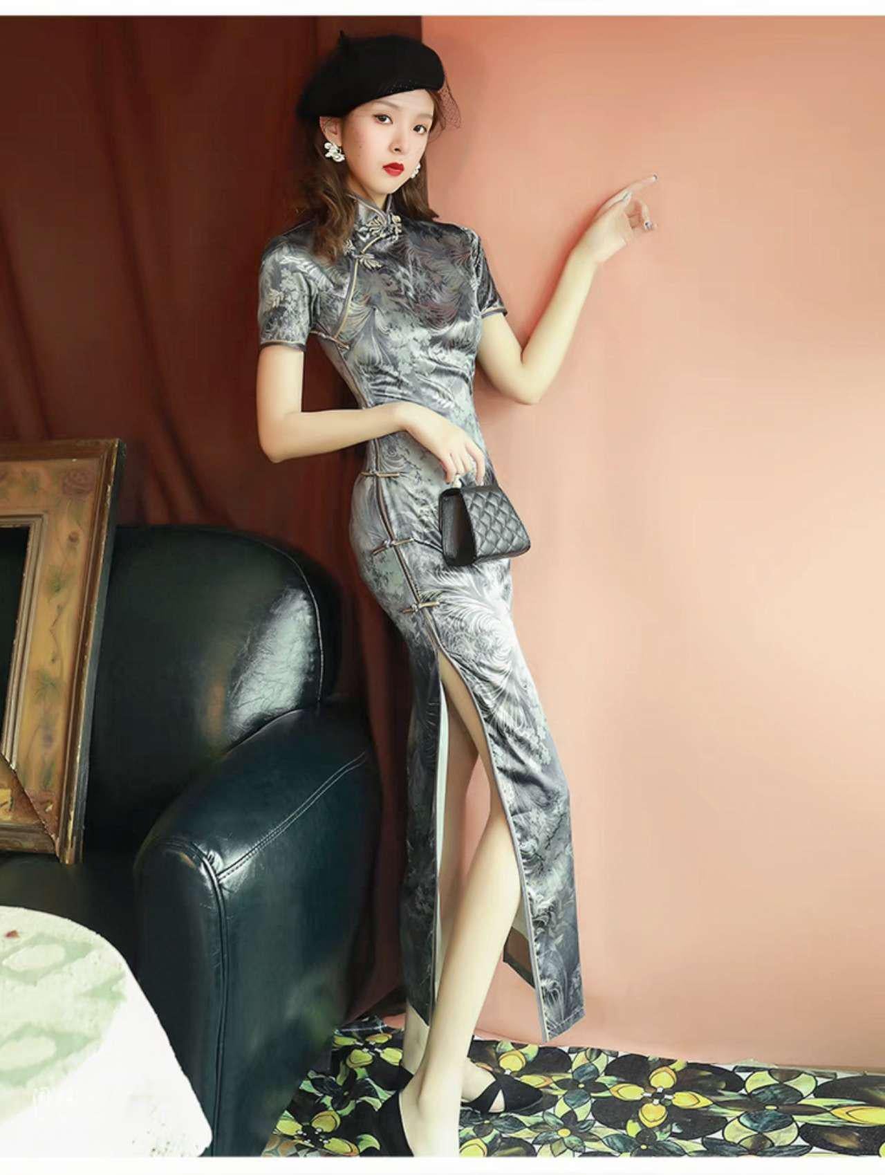 Cheongsam de seda vintage, Vestido Qipao para Ceremonia del Té, vestido de noche retro chino, vestido de cóctel oriental, regalo para ella