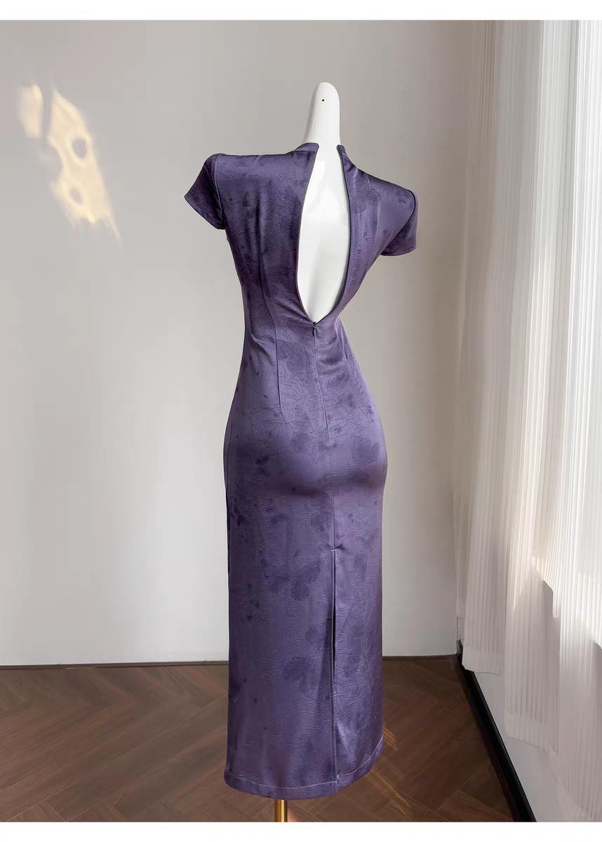 Qipao púrpura, vestido chino cheongsam vintage, vestido antiguo estilo Shangai, vestido retro de cóctel,Vestido Vintage Elegante para Té