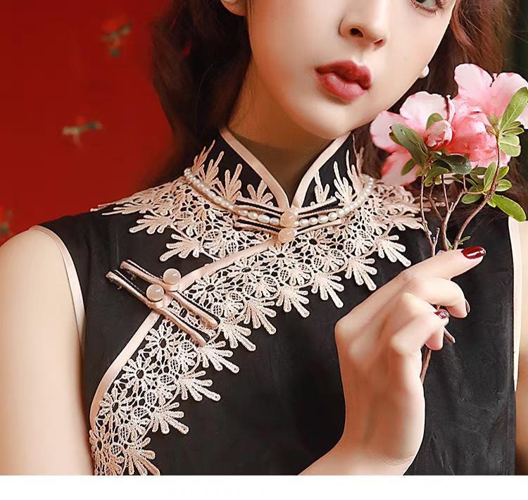 vestido qipao negro,vestido largo tradicional chino, Cheongsam estilo Shanghái retro, vestido asiático sexy,Vestido Vintage para Té