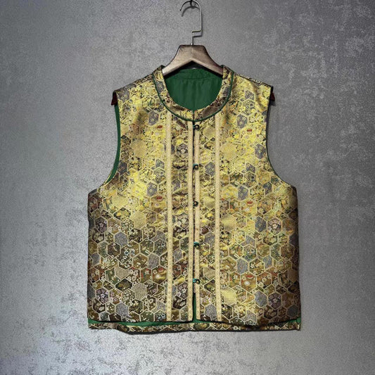 Chaleco de brocado Song, abrigo sin mangas, chaleco tradicional con botones,oriental vintage,regalo para ella, Ropa para la ceremonia del té
