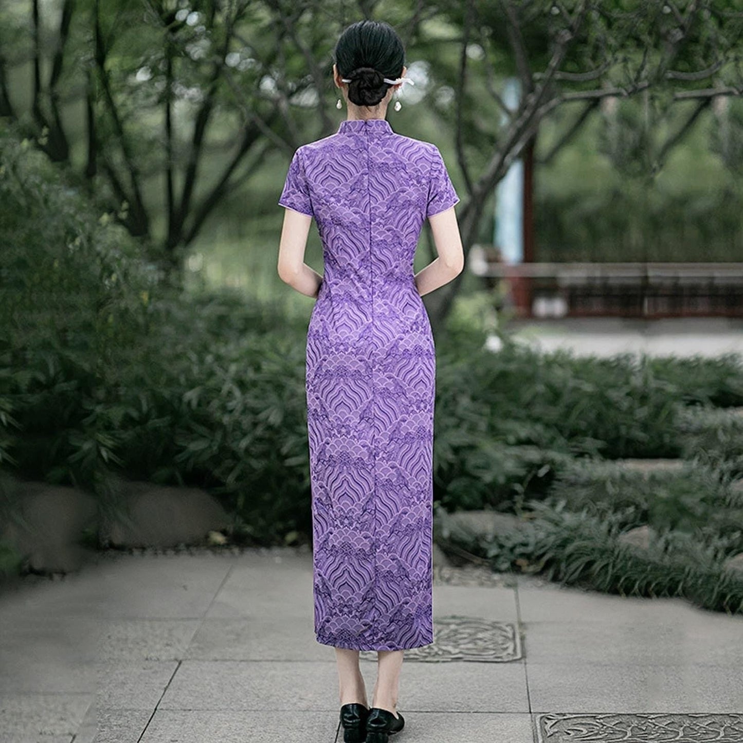 Vestido Cheongsam Púrpura, Vestido Qipao Vintage, Elegante Vestido Chino, Vestido para Eventos Culturales, Vestido para Ceremonia del Té