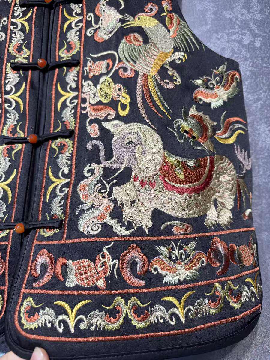 Chaleco Vintage Chino con Bordado Artesanal, Chaleco Estilo Hanfu con Flores y Aves, Regalo Único para Ella, Trabajo diario/Ceremonia del té