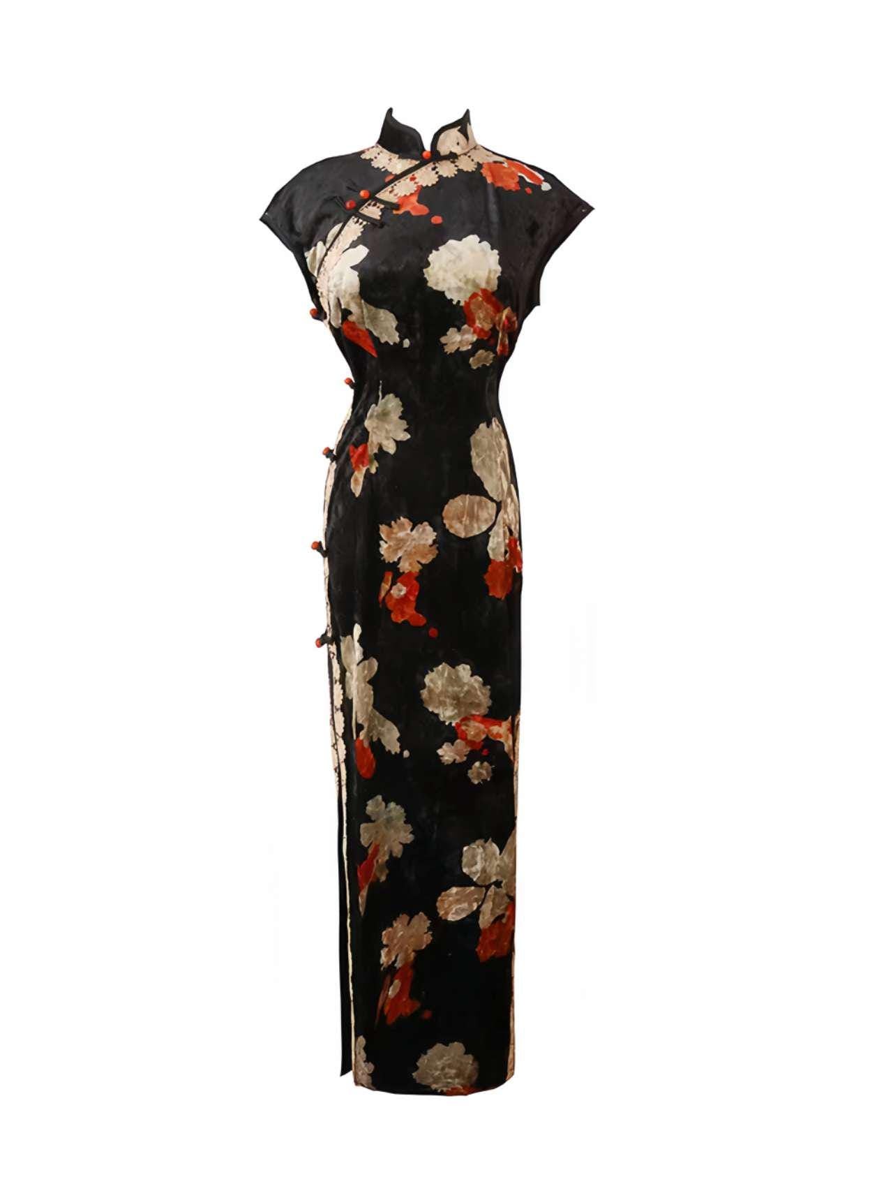 Velvet Qipao Dress, Chinese Cheongsam Dress, Vintage Chinese Dress, Traditional, Plus Size S-4XL, Tea Ceremony Dress