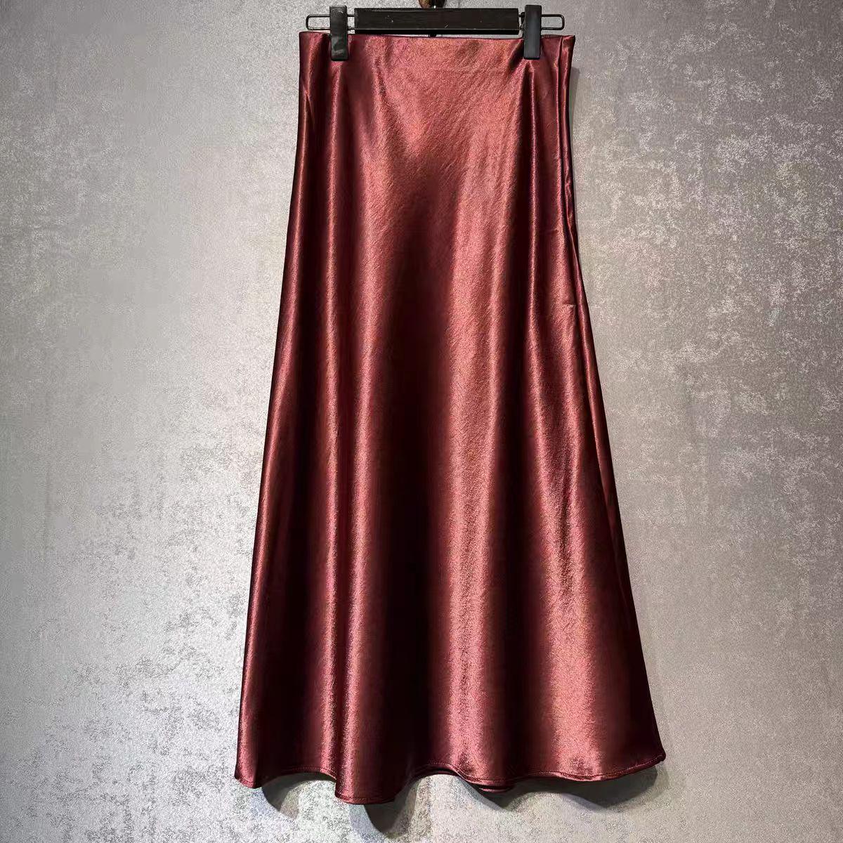 Falda Midi de Raso de Seda, Falda de Acetato con Dobladillo de Sirena, Elegante Maxi Falda Minimalista, Falda Estilo Parisino Intemporal