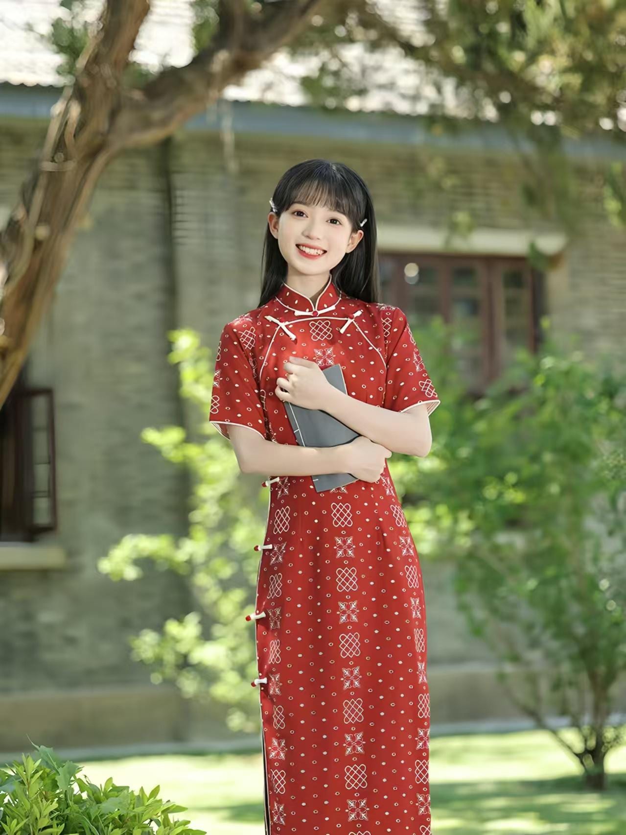Burgundy Qipao Cheongsam, Elegant Eight Buttons Long Dress with Mandarin Collar, Vintage Chinese Evening Dress, Red Formal Party Dress