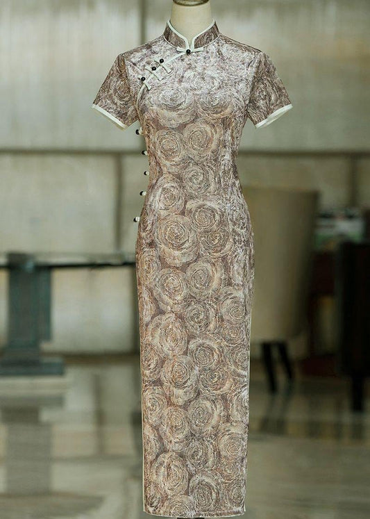 Cheongsam Chino Retro | Vestido Qipao de Terciopelo | Cheongsam Mandarín Vintage | Vestido Chino Elegante | Atuendo de Noche Tradicional