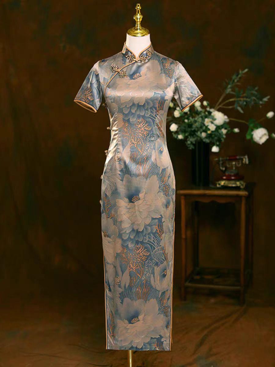 Cheongsam de seda vintage, Vestido Qipao para Ceremonia del Té, vestido de noche retro chino, vestido de cóctel oriental, regalo para ella