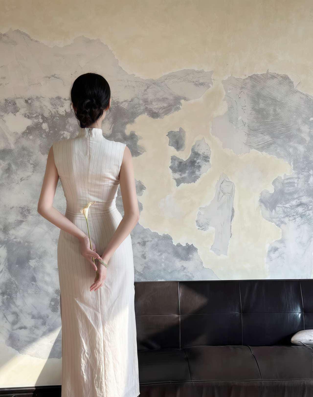 Elegante Qipao de Lino de Algodón - Cheongsam de Lino Transpirable - Vestido Chino Minimalista -Vestido de Verano para Mujer-Regalo Cultural