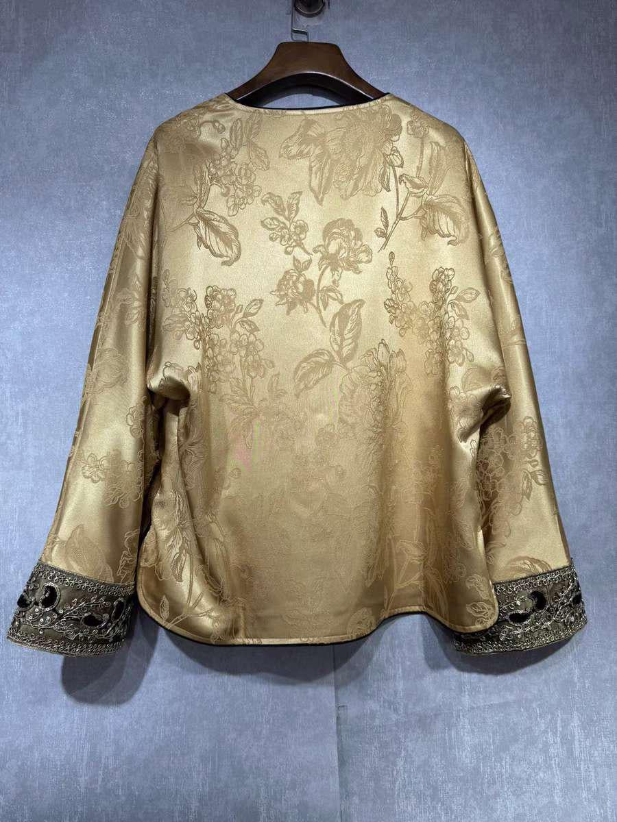 Chaqueta de oro Tang, Traje de chaqueta chino Tang, blusa con puños barrocos, Elegante Top, Abrigo inspirado en el Hanfu, regalo para ella