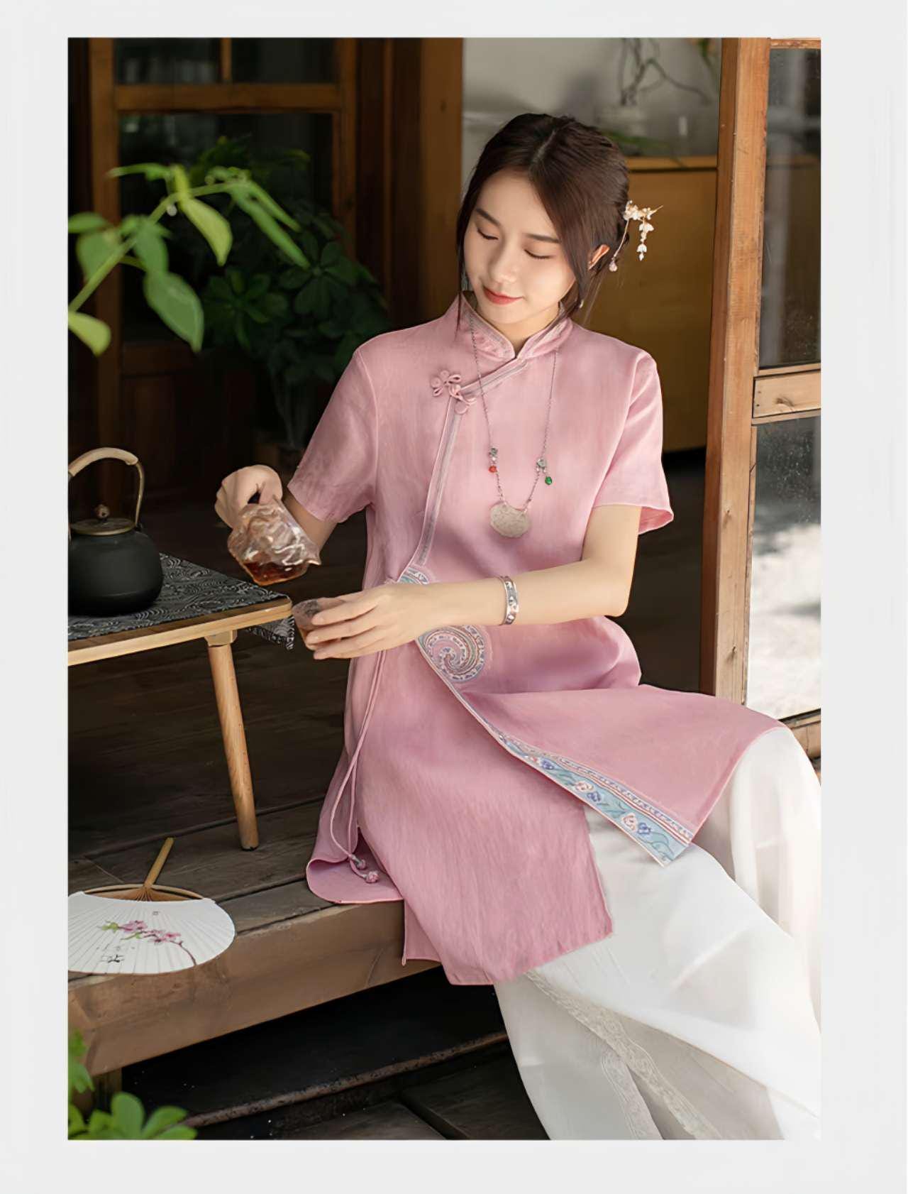 blusa china de lino, camisa de té retro,blusa vintage de inspiración zen， camisa de verano ligera, blusa artística, regalo  para ella
