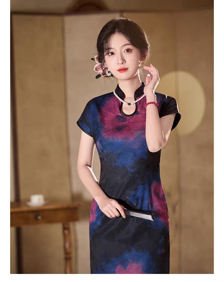 Qipao con Cuello de Gota de Agua, Cheongsam Vintage, Qipao con Aspecto de Seda Suave, Qipao Primavera Verano, Vestido Tradicional Chino