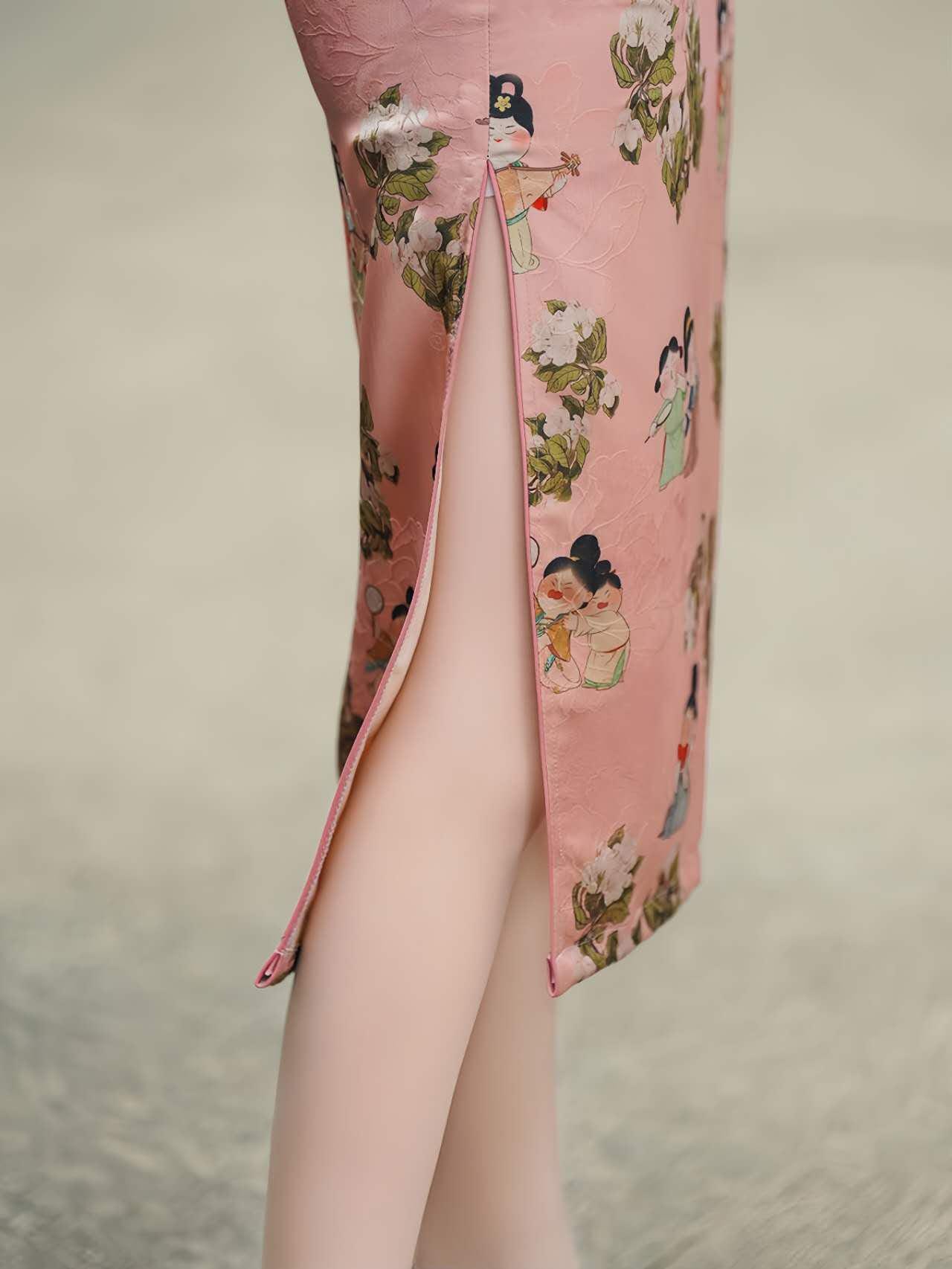 Cheongsam Rosa, Qipao Vintage Lady Print, Vestido Cultural Chino, Qipao Inspirado en Hanfu, Vestido para Ceremonia del Té, regalo para ella