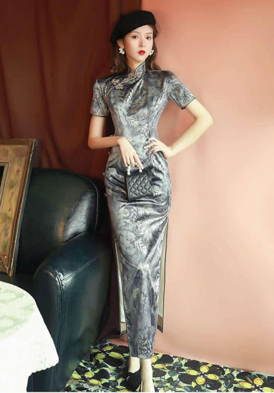 Cheongsam de seda vintage, Vestido Qipao para Ceremonia del Té, vestido de noche retro chino, vestido de cóctel oriental, regalo para ella