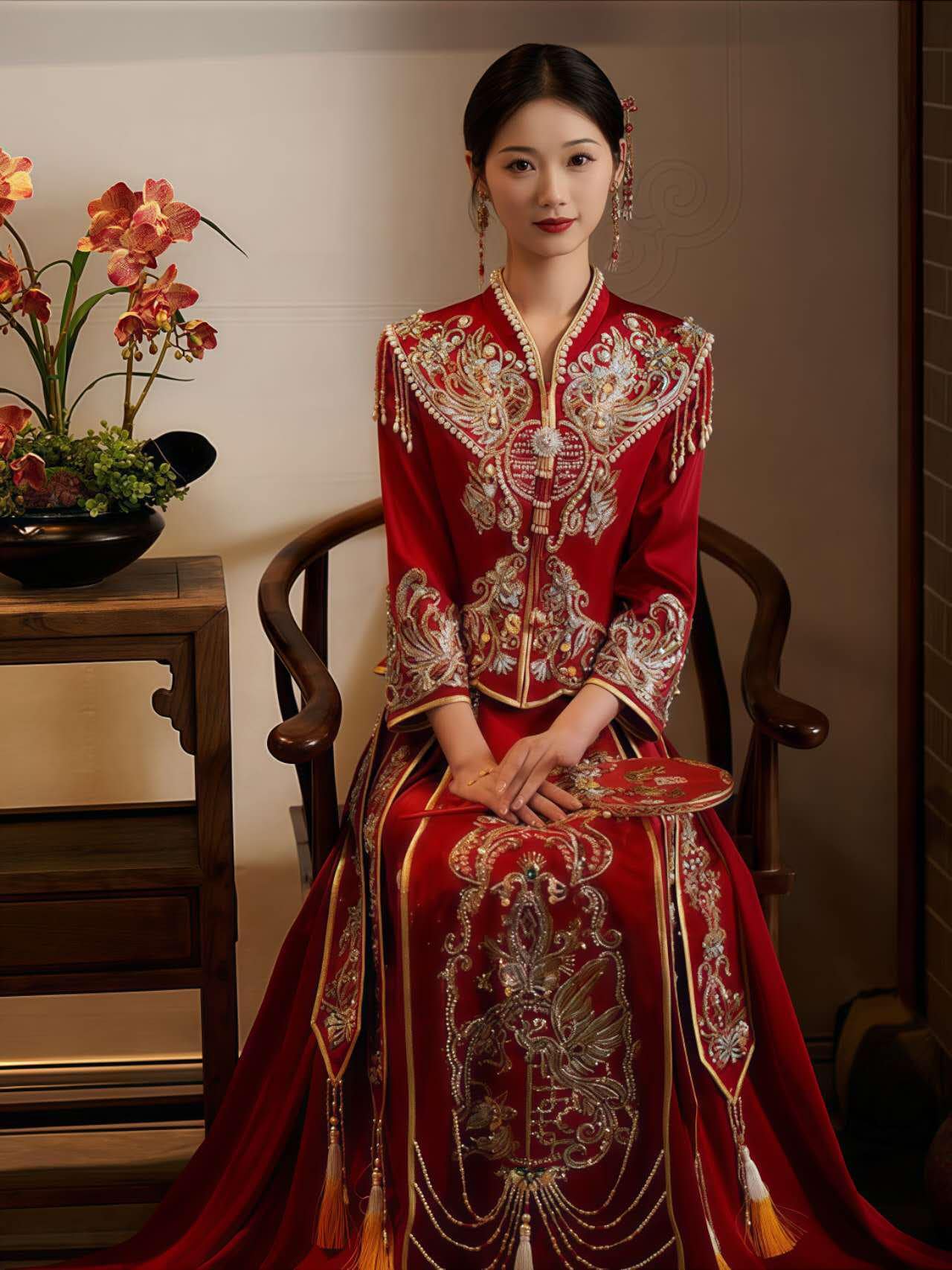Vestido Chino Rojo Real, Vestido Tradicional Qun Kwa, Traje de Novia Cheongsam Vintage, Ceremonia de Té de Boda, Look de Compromiso Chino