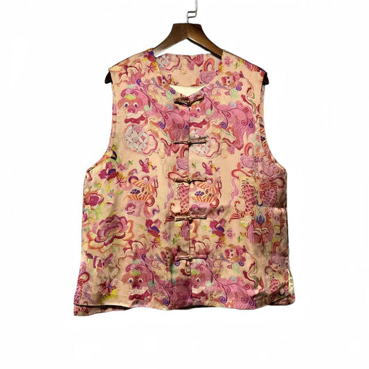 Chaleco Vintage Chino, Chaleco Estilo Retro Tang Suit, Top Brocado, Blusa Vintage, Regalo Único para Ella,Trabajo diario/Ceremonia del té