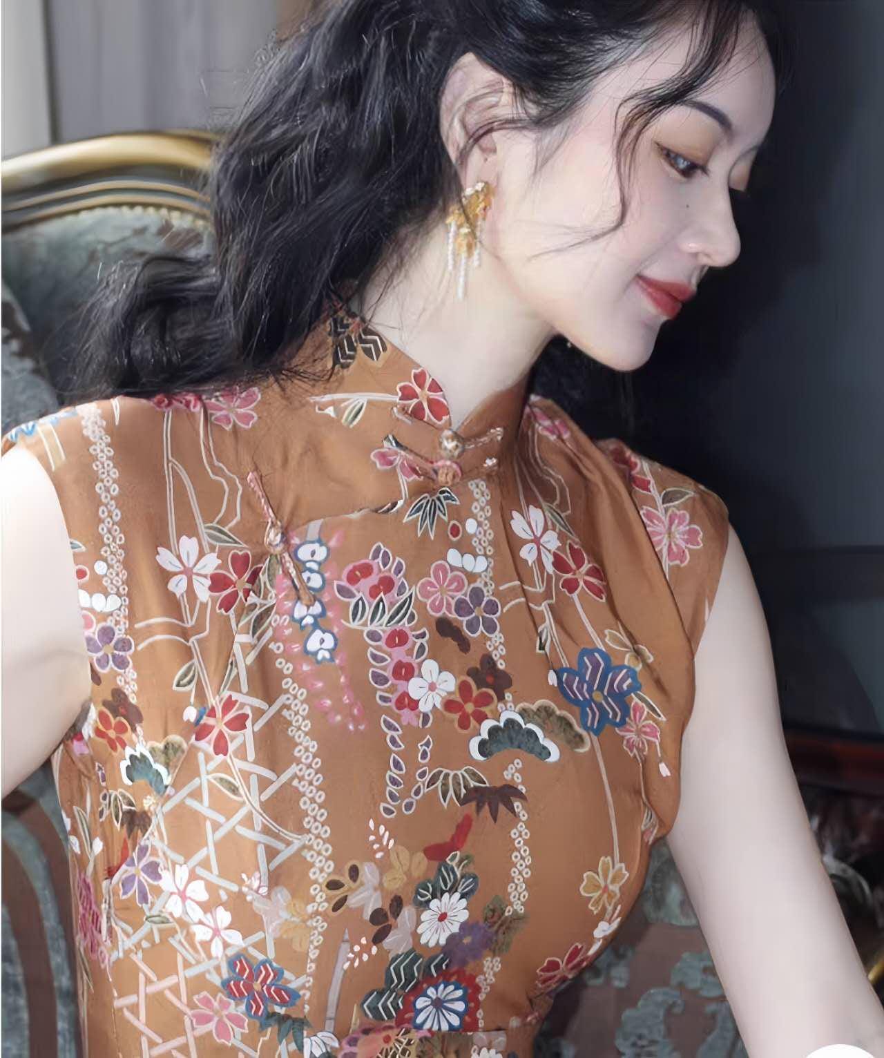 Vestido qipao vintage, Cheongsam Moderno, estampado floral retro, estilo chino tradicional, Vestido Elegante para Té