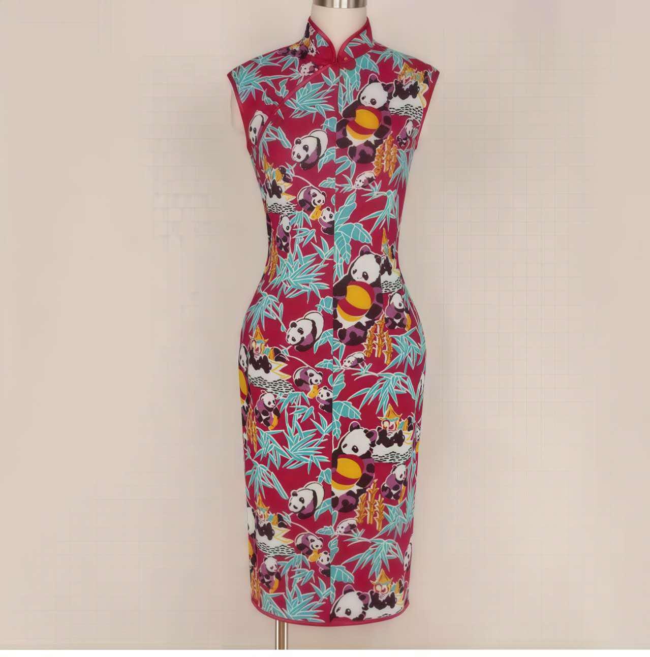 Qipao Retro con Estampado de Panda– Cheongsam Chino Casual de Algodón– Vestido Cultural Divertido- Regalo Único para Ella- vestido de fiesta