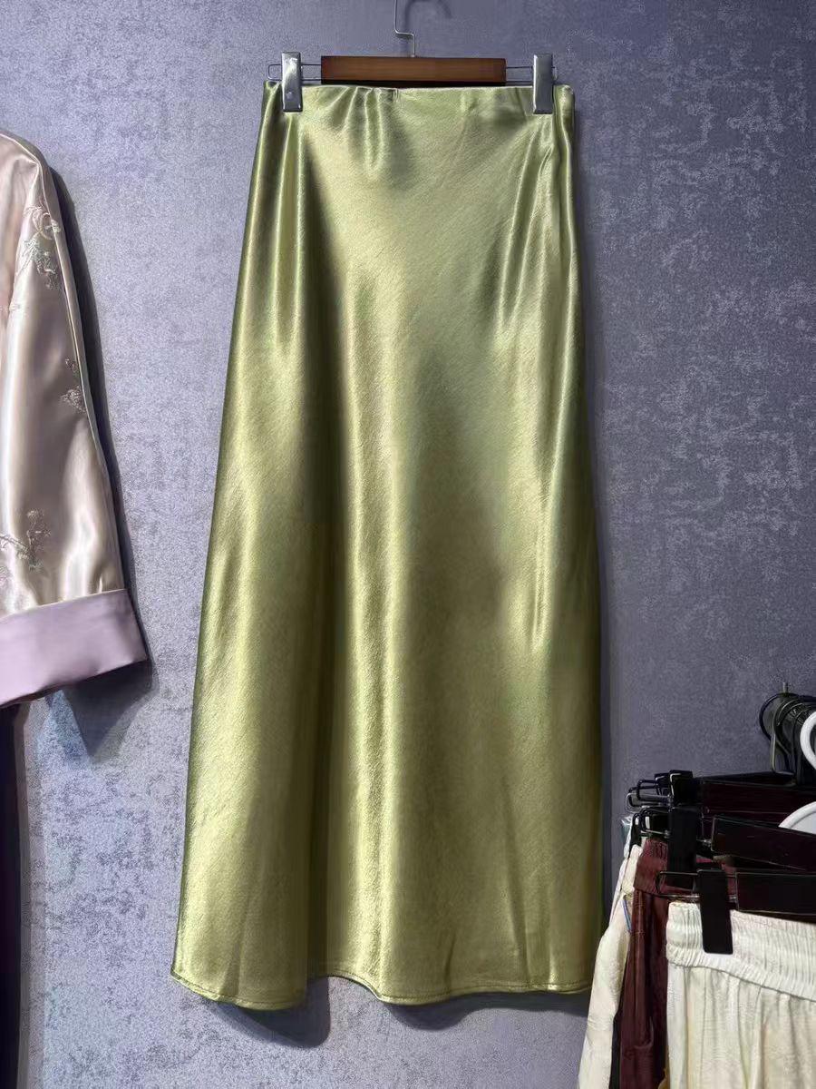 Falda Midi de Raso de Seda, Falda de Acetato con Dobladillo de Sirena, Elegante Maxi Falda Minimalista, Falda Estilo Parisino Intemporal