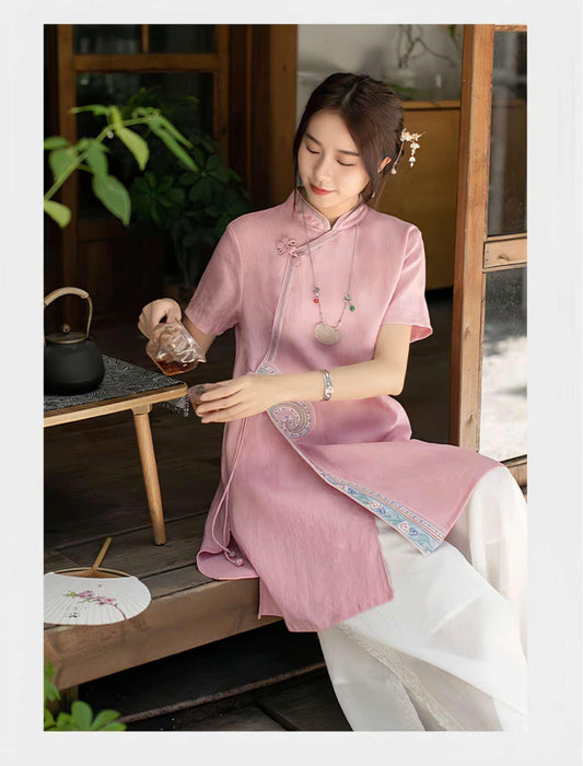 blusa china de lino, camisa de té retro,blusa vintage de inspiración zen， camisa de verano ligera, blusa artística, regalo  para ella