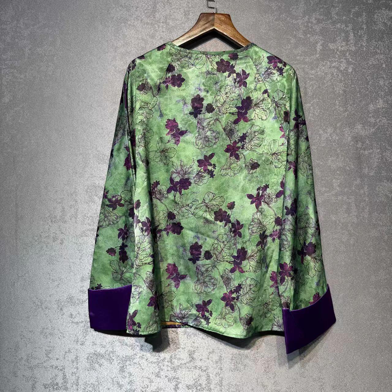 Top de seda, blusa china púrpura, camisa Hanfu vintage, ropa de herencia cultural, top boho holgado, blusa para trajes tradicionales, regalo